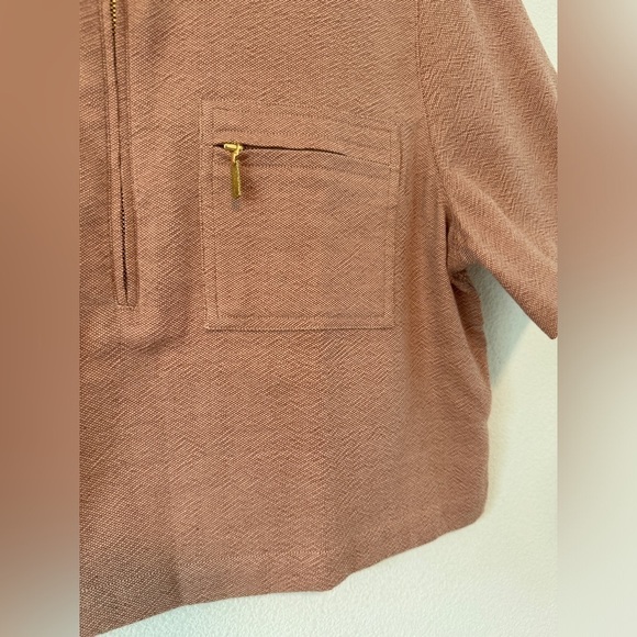 Lucy Folk Dusty Rose Pink Textured Short Sleeve Cropped Quarter Zip Top Small - Picture 7 of 17